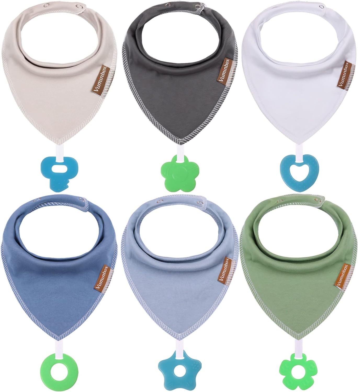 251230195223317_1 vuminbox Baby Bandana Drool Bibs 6-Pack and Teething Toys 6-Pack Made with 100% Organic Cotton, Absorbent and Soft Unisex - Image 1